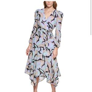 Calvin Klein printed puff shoulder midi dress